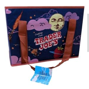 TRADER JOES STAND-UP COLLAPSIBLE GROCERY TOTE BAG 🍑💛🍎🩵🍉🤍🍋💙🥭🧡🍍🥑🍓🍒NEW 🥖🥒🥕🥦🥬🌽